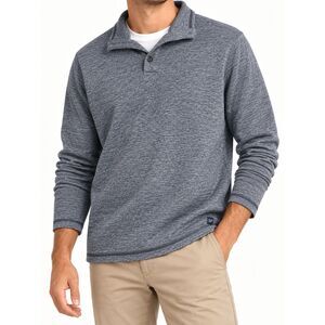 GAP Men Large Gray Textured Quarter Snap Pullover Sweatshirt Cotton Blend Preppy